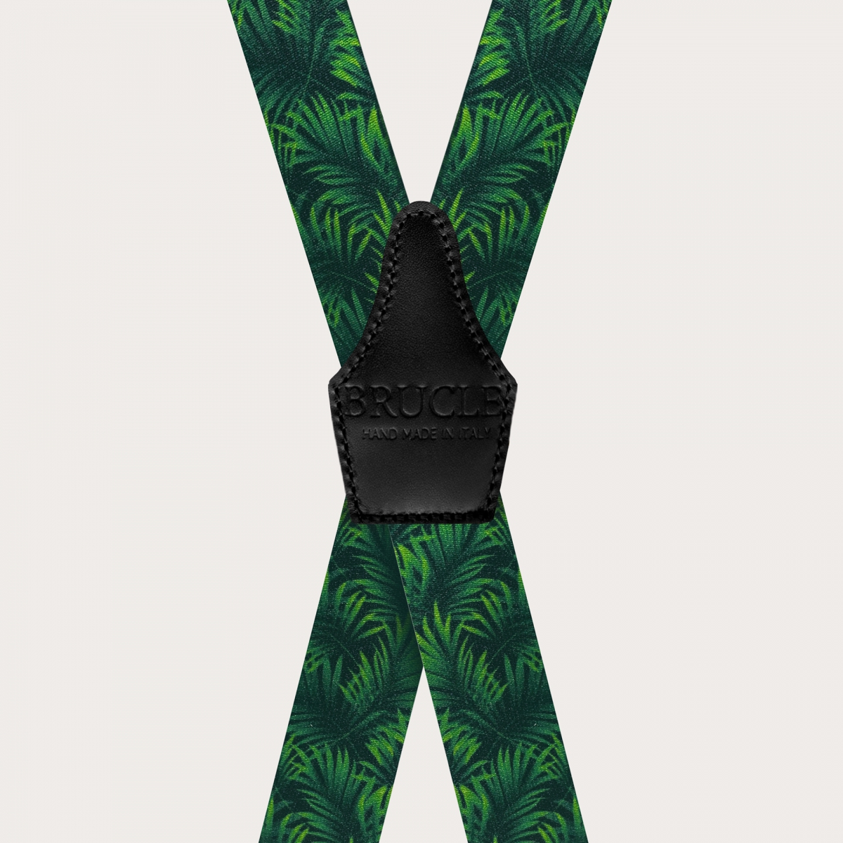 BRUCLE Tirantes elásticos en X efecto raso, verde con hojas de palma
