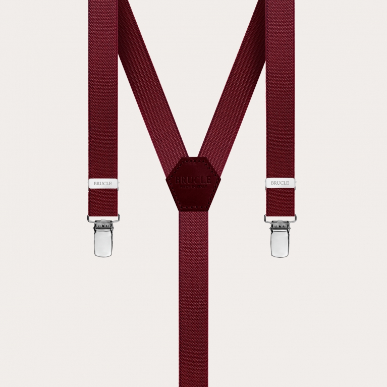 Unisex Y-shaped suspenders for children and teenagers, burgundy