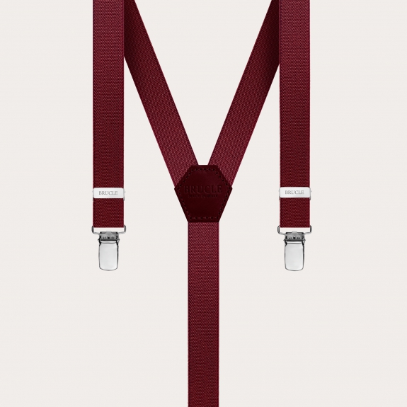 BRUCLE Unisex Y-shaped suspenders for children and teenagers, burgundy