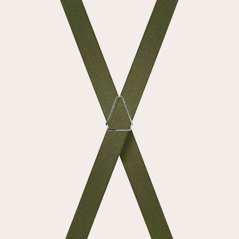 Unisex thin X military green suspenders