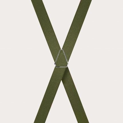 Unisex thin X military green suspenders