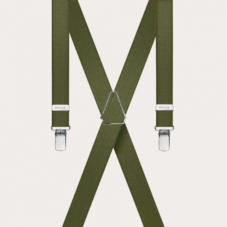 Bretelle unisex sottili a X color verde militare