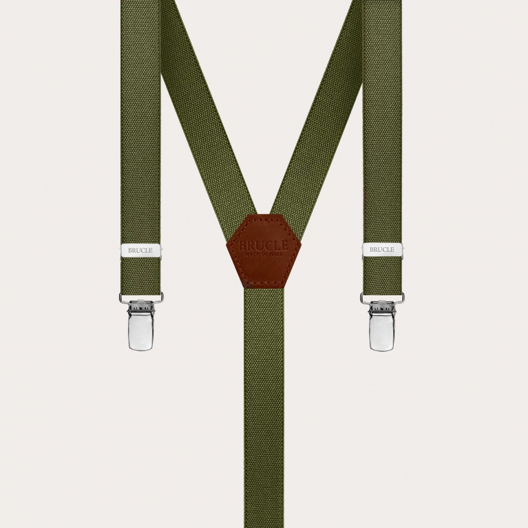 Unisex Y-shaped suspenders for children and teenagers, military green