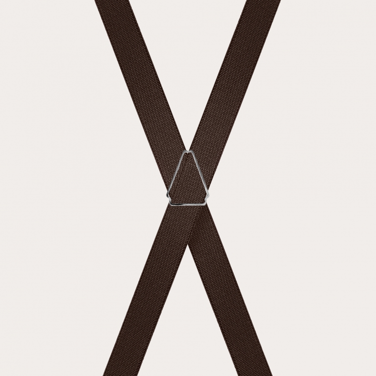 Thin X-shaped unisex suspenders, dark brown