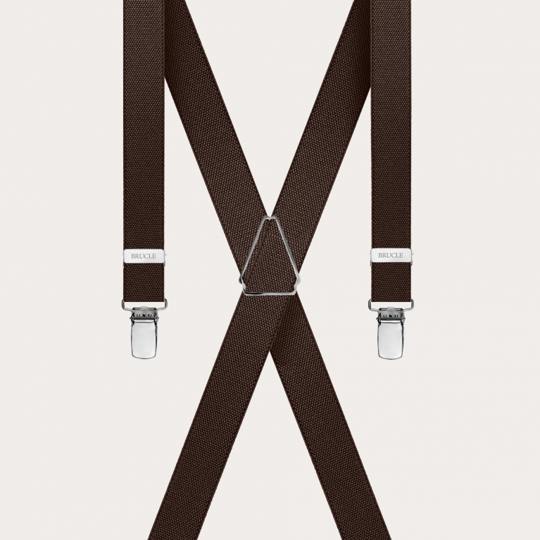 Thin X-shaped unisex suspenders, dark brown