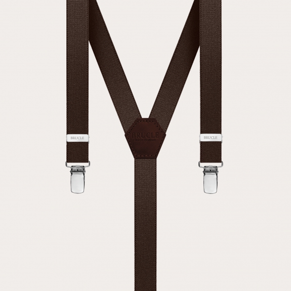 BRUCLE Thin unisex Y-shaped suspenders, dark brown
