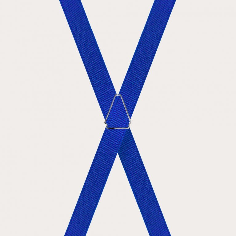 Thin unisex X-shaped suspenders, royal blue