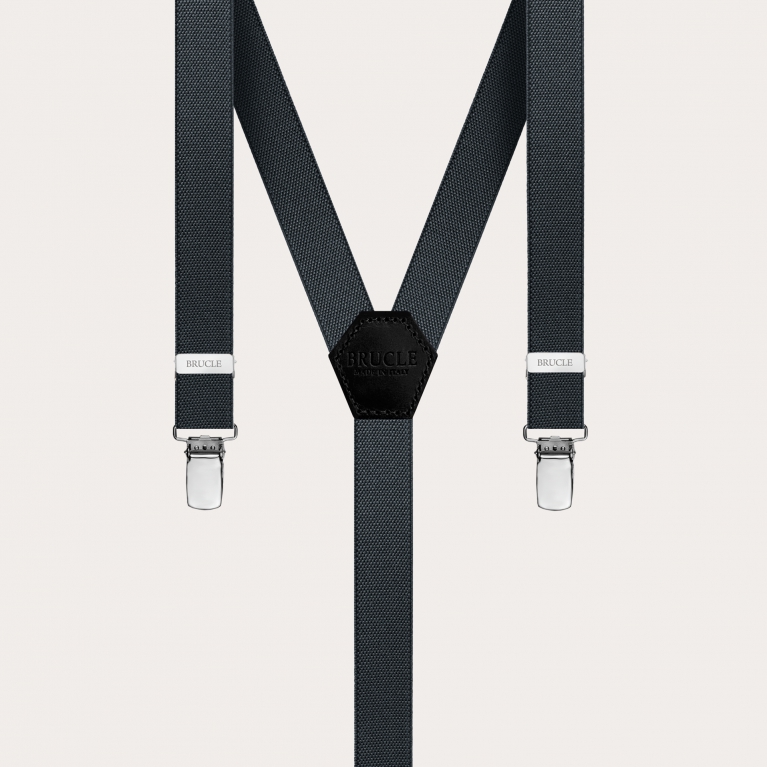 Thin Y suspenders for men and women, grey