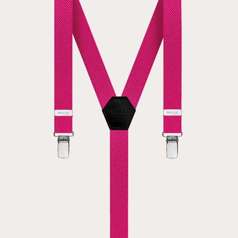 Thin Y suspenders for men and women, fuchsia