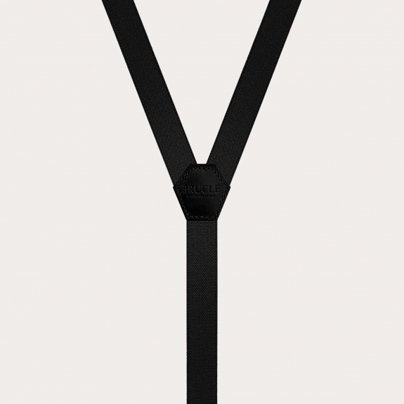 Children's and teens' slim unisex Y-shaped suspenders, black