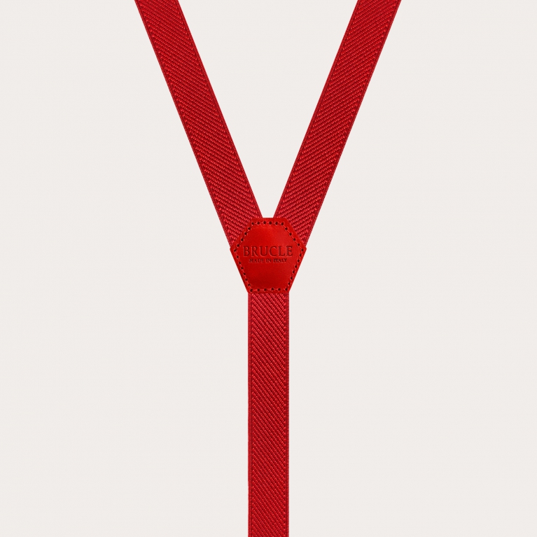 Children's and teens' slim unisex Y-shaped suspenders, red