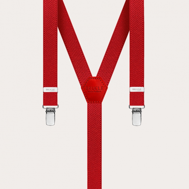 Bretelle rosse strette a Y unisex, per bambini e ragazzi