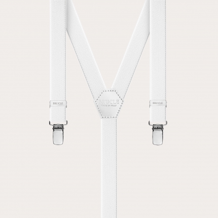 Children's and teens' slim unisex Y-shaped suspenders, white