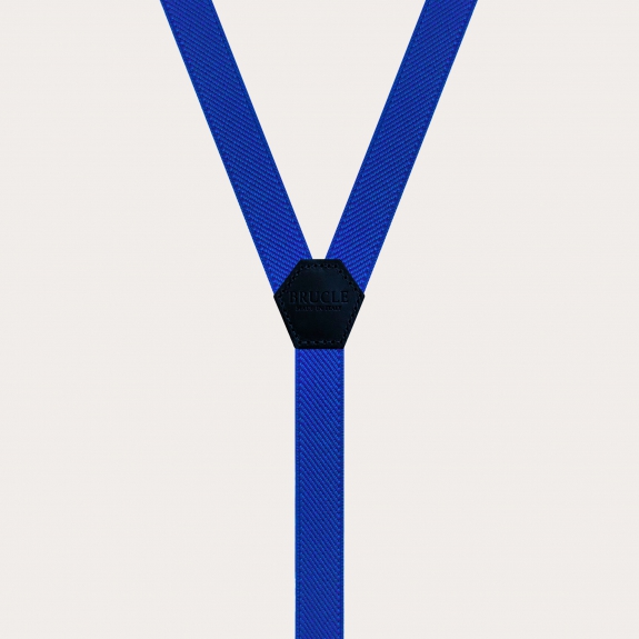 Children's and teens' slim unisex Y-shaped suspenders, royal blue