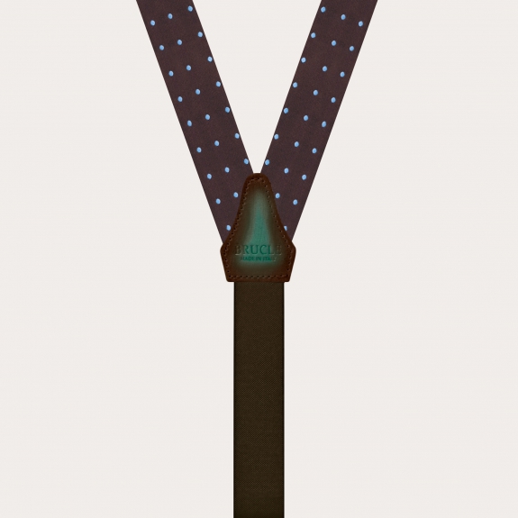 BRUCLE Raffinierte dünne Hosenträger aus brauner Jacquard-Seide mit hellblauem Punktmuster
