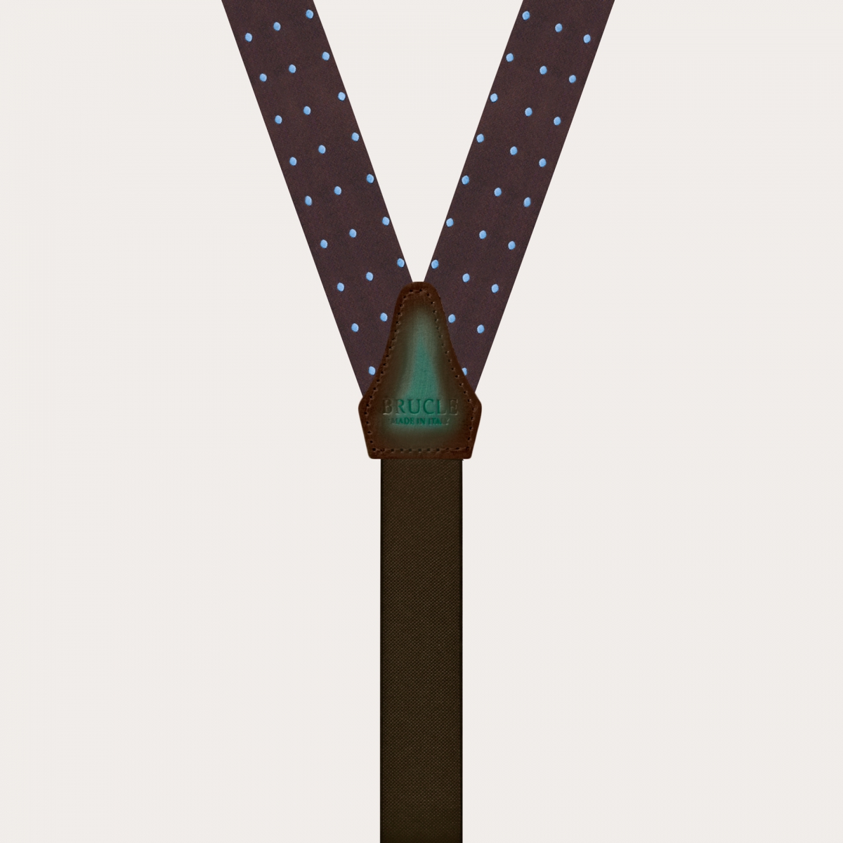 BRUCLE Raffinate bretelle sottili in seta jacquard marrone con puntaspillo azzurro