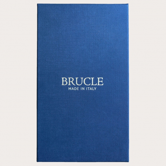 BRUCLE Men's suspenders in silk with buttonholes, ivory with blue micro-pattern