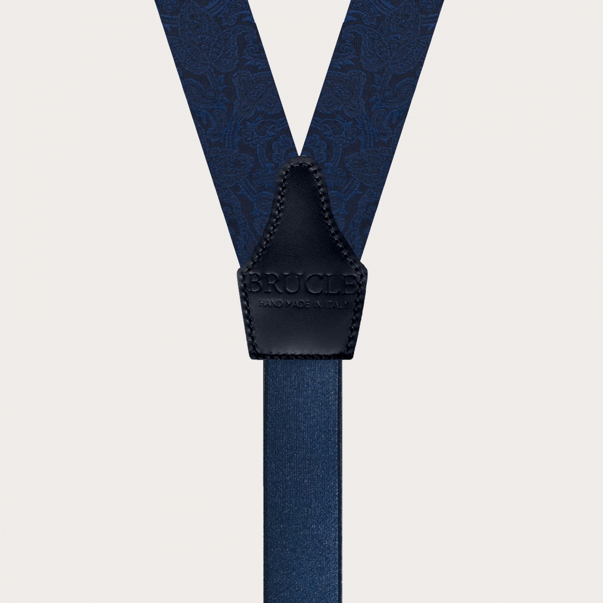 BRUCLE Silk braces with buttonholes, tone-on-tone blue paisley pattern