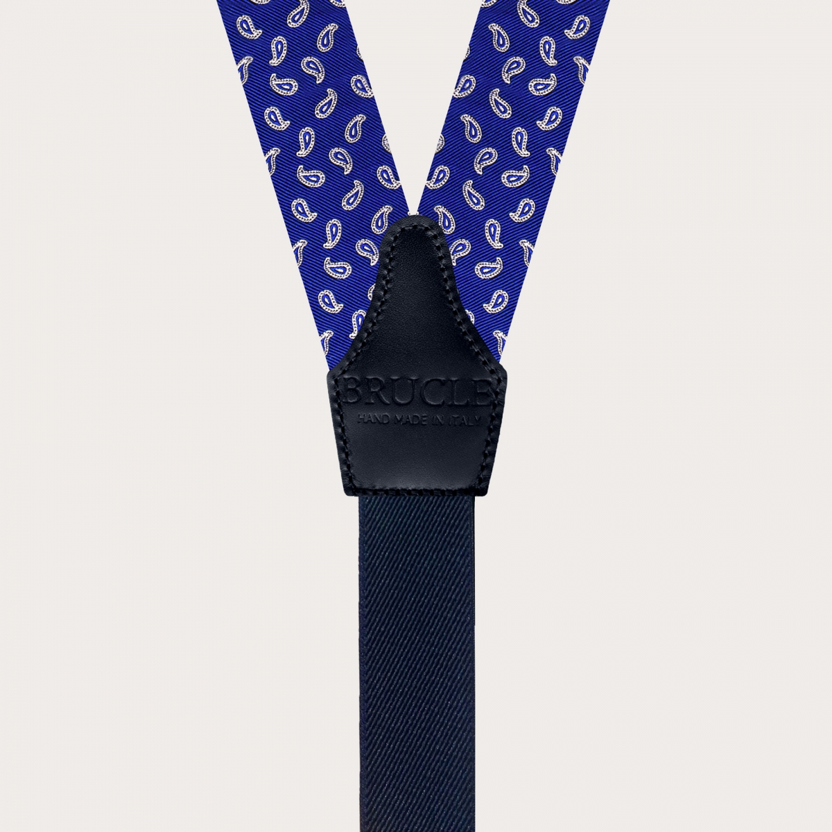 BRUCLE Elegant silk suspenders with buttonholes, royal blue paisley pattern
