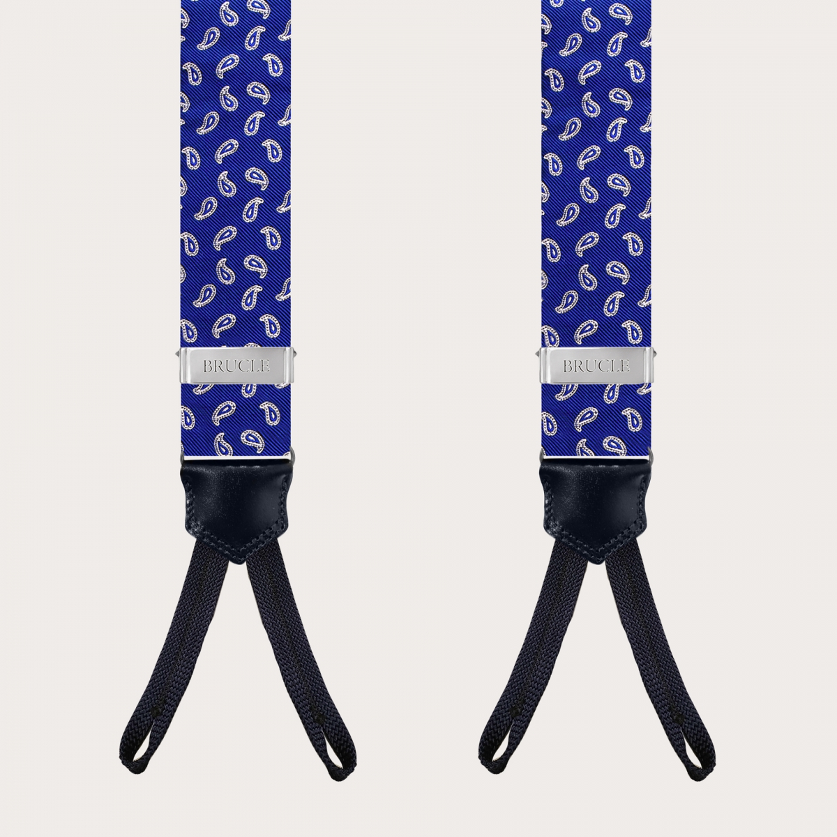 BRUCLE Bretelles élégantes en soie avec boutonnières, motif paisley bleu roi