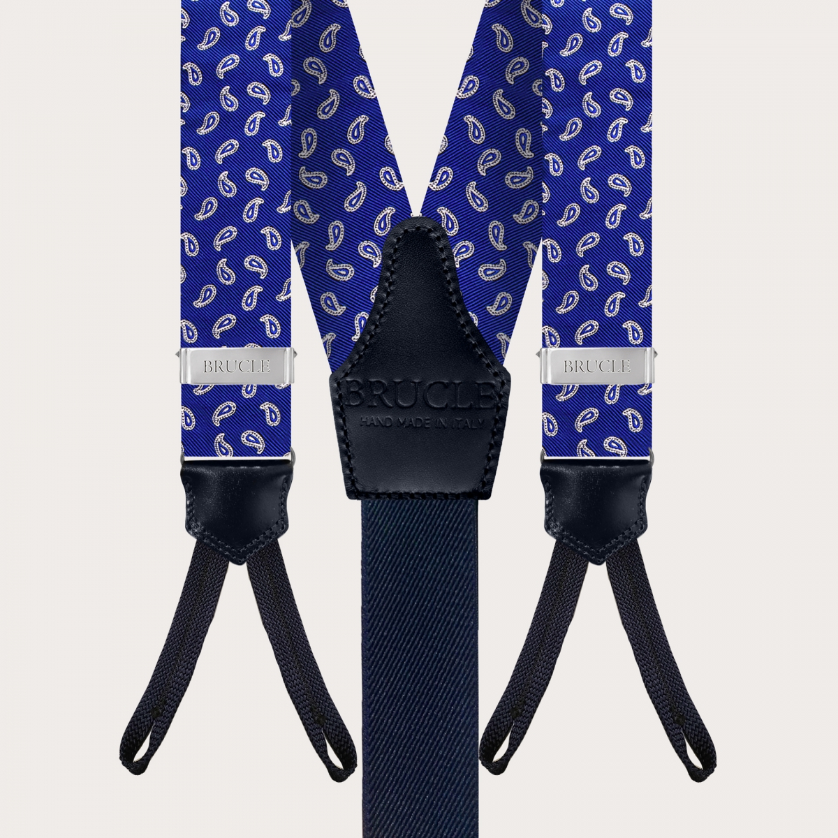 BRUCLE Elegantes tirantes de seda con ojales, estampado paisley azul royal
