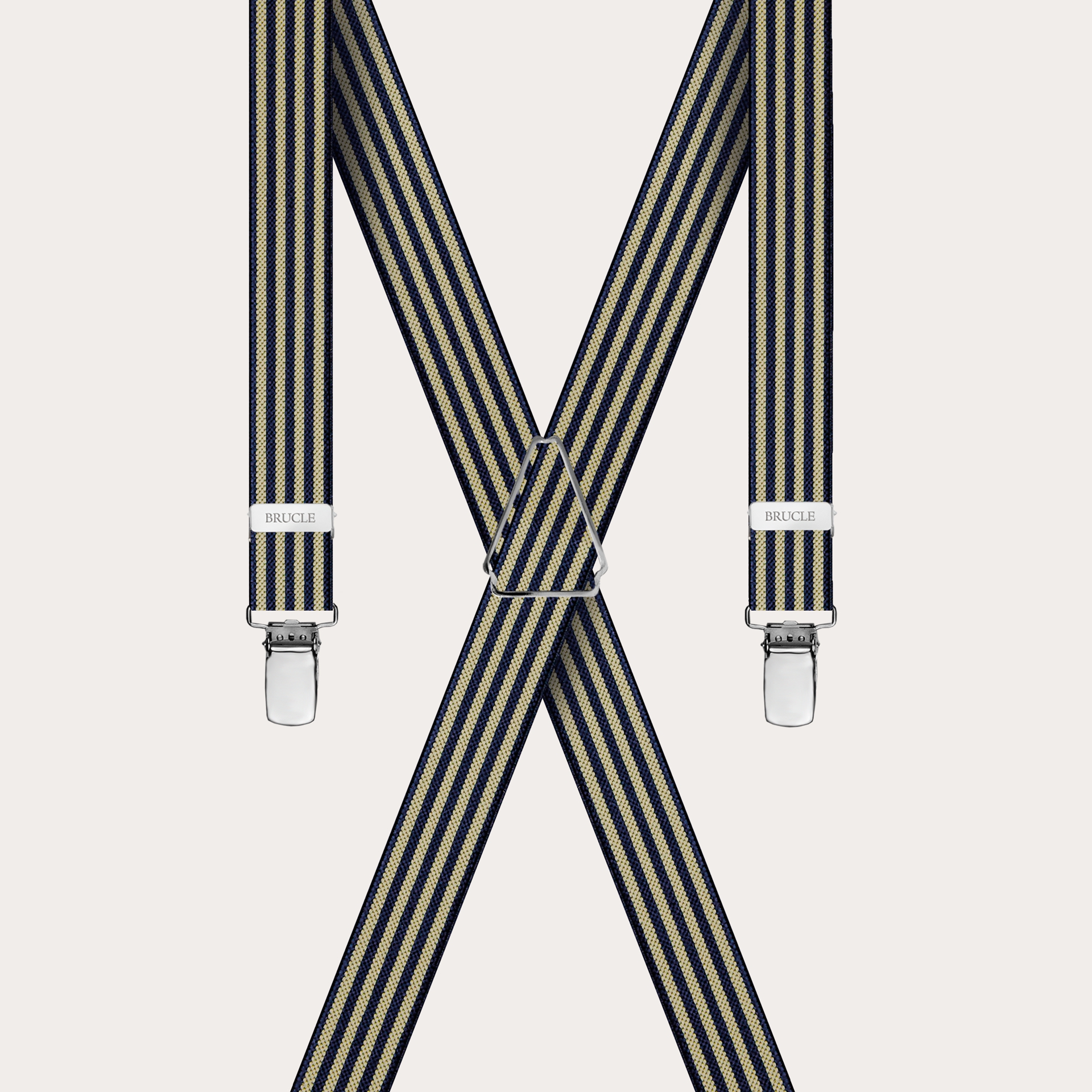 BRUCLE X-shaped suspenders with striped pattern, blue and yellow