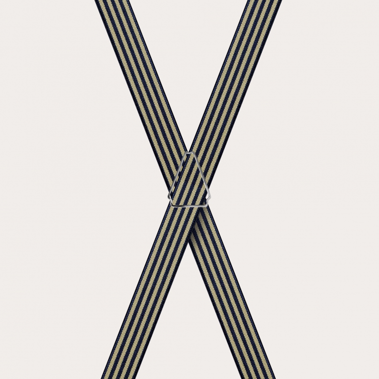X-förmige Hosenträger mit gestreiftem Muster, blau und gelb