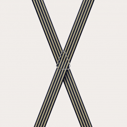 X-shaped suspenders with striped pattern, blue and yellow