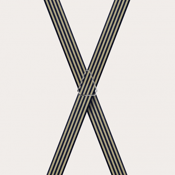 BRUCLE X-shaped suspenders with striped pattern, blue and yellow