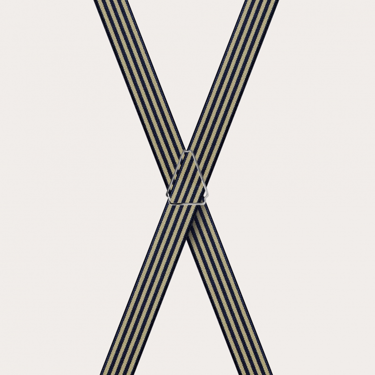 X-shaped suspenders for children and teenagers with striped pattern, blue and yellow