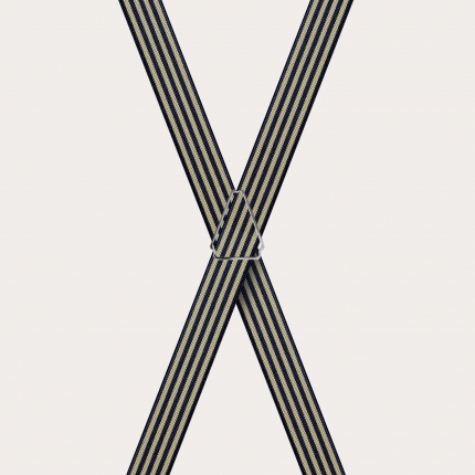 X-shaped suspenders for children and teenagers with striped pattern, blue and yellow