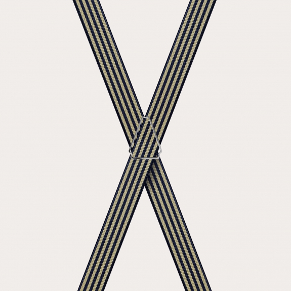 BRUCLE X-shaped suspenders for children and teenagers with striped pattern, blue and yellow