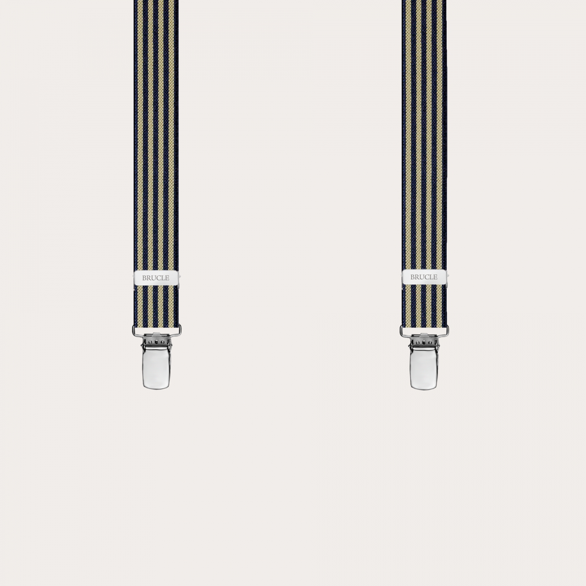 BRUCLE Elegant men's and women's Y-shaped suspenders with striped pattern, blue and yellow