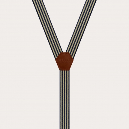 Bretelles élégantes en forme de Y pour hommes et femmes avec motif rayé, bleu et jaune