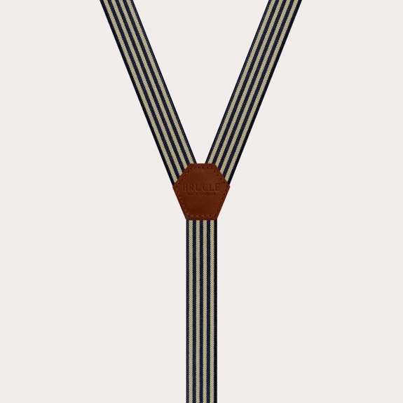 BRUCLE Bretelles élégantes en forme de Y pour hommes et femmes avec motif rayé, bleu et jaune