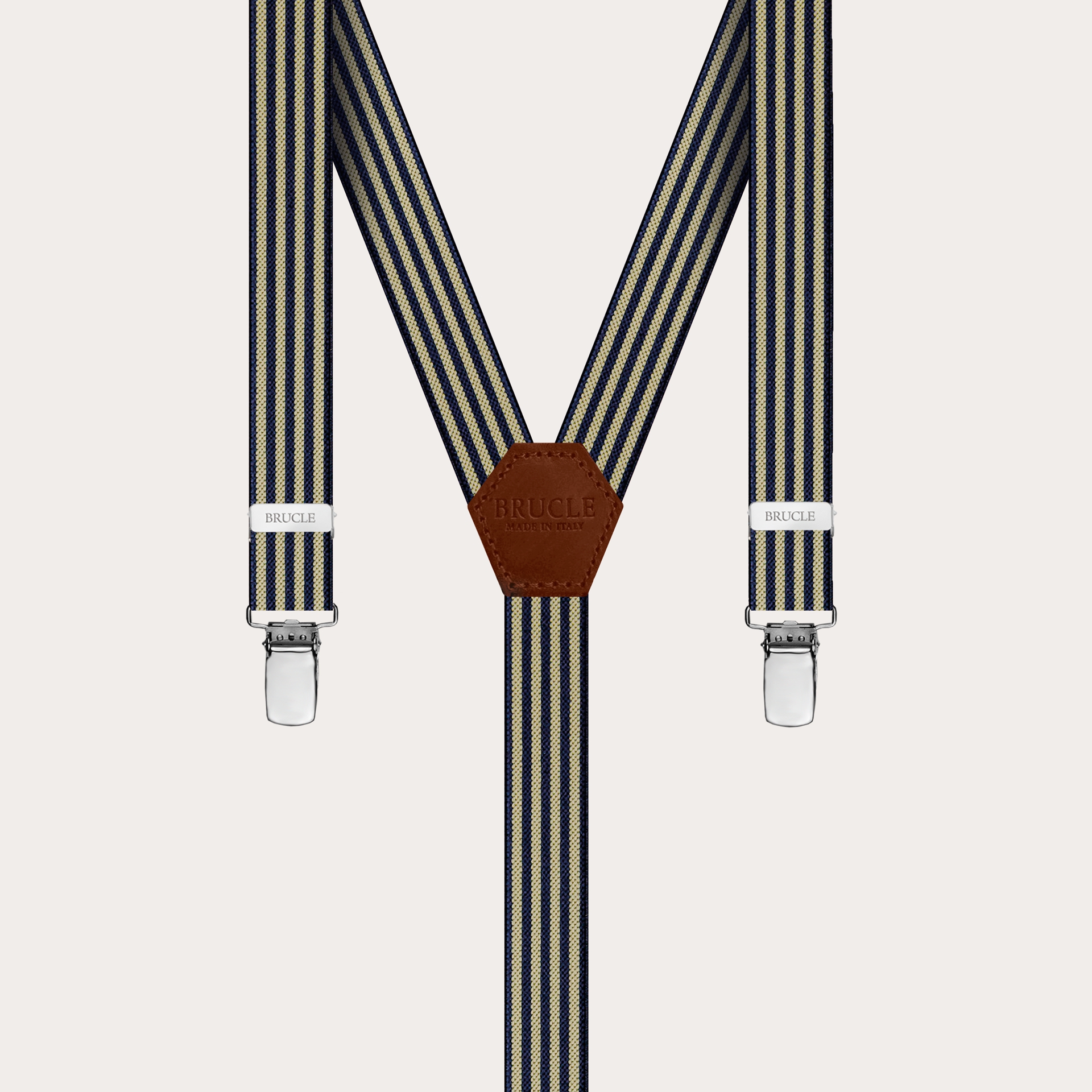 BRUCLE Elegant men's and women's Y-shaped suspenders with striped pattern, blue and yellow