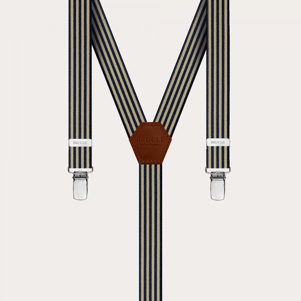 BRUCLE Elegant men's and women's Y-shaped suspenders with striped pattern, blue and yellow