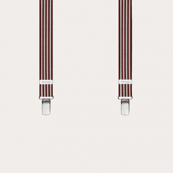 BRUCLE X-shaped suspenders with striped pattern, burgundy and pearl