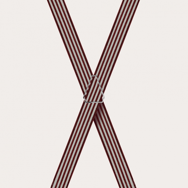 X-shaped suspenders with striped pattern, burgundy and pearl