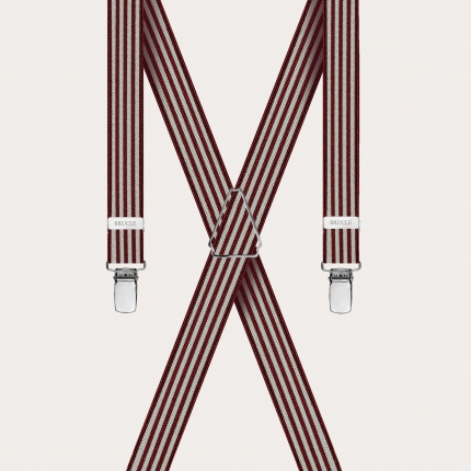 X-shaped suspenders with striped pattern, burgundy and pearl