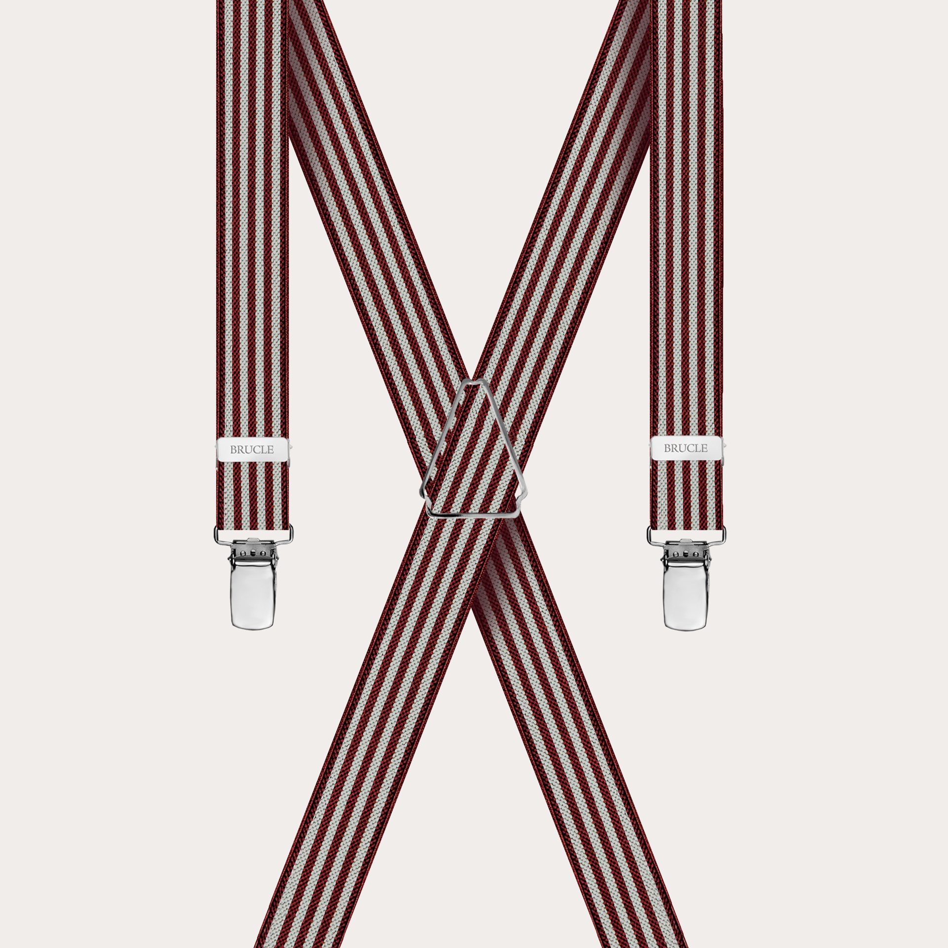 BRUCLE X-shaped suspenders with striped pattern, burgundy and pearl