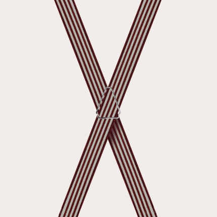 Hosenträger in X-Form für Kinder und Jugendliche mit Streifen, Burgunderrot und Perle