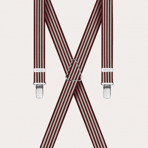 BRUCLE X-shaped braces for children and teenagers with stripes, burgundy and pearl