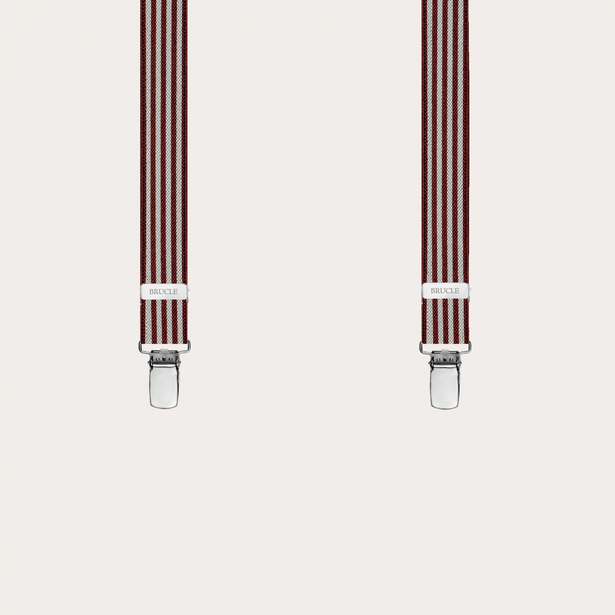 BRUCLE Y-shaped thin braces for men and women with stripes, burgundy and pearl