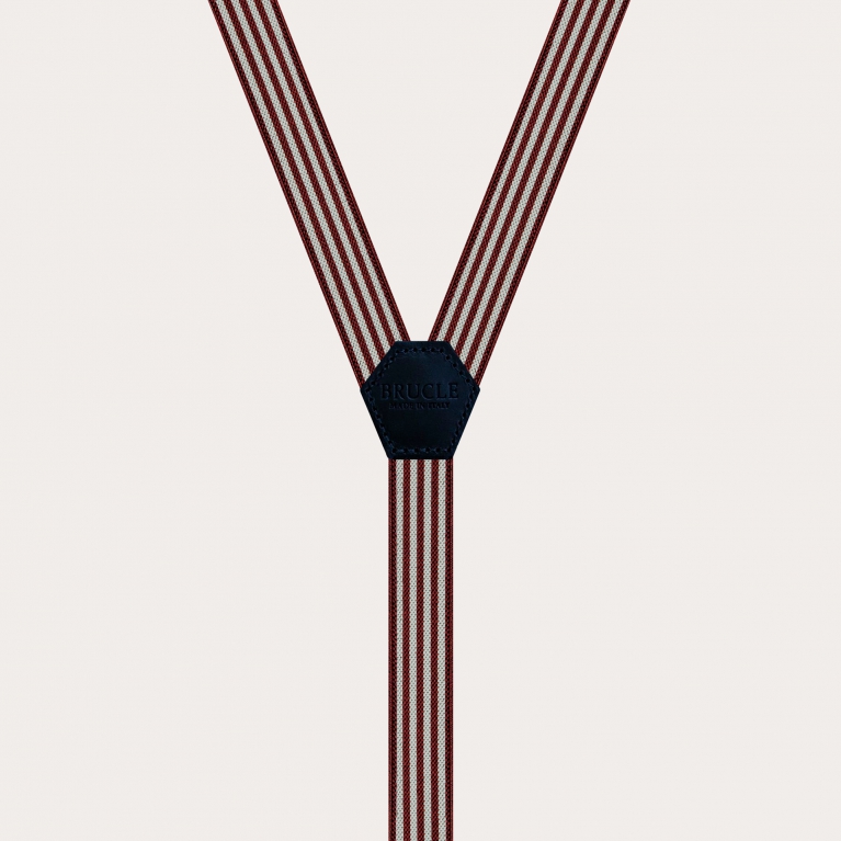 Y-shaped thin braces for men and women with stripes, burgundy and pearl