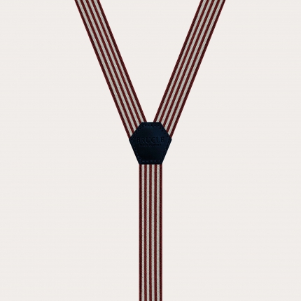 Tirantes finos en forma de Y para hombre y mujer con rayas, burdeos y perla