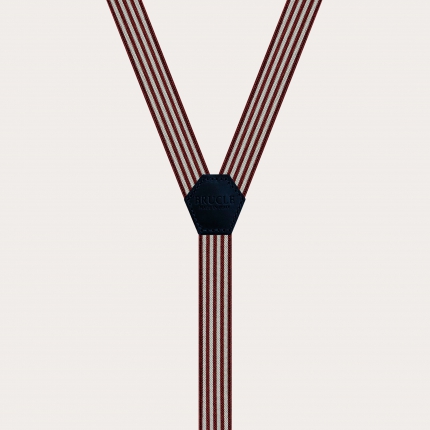 Y-shaped thin braces for men and women with stripes, burgundy and pearl