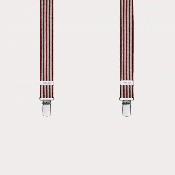 BRUCLE Unisex Y-shaped suspenders for kids and teens with stripes, burgundy and pearl