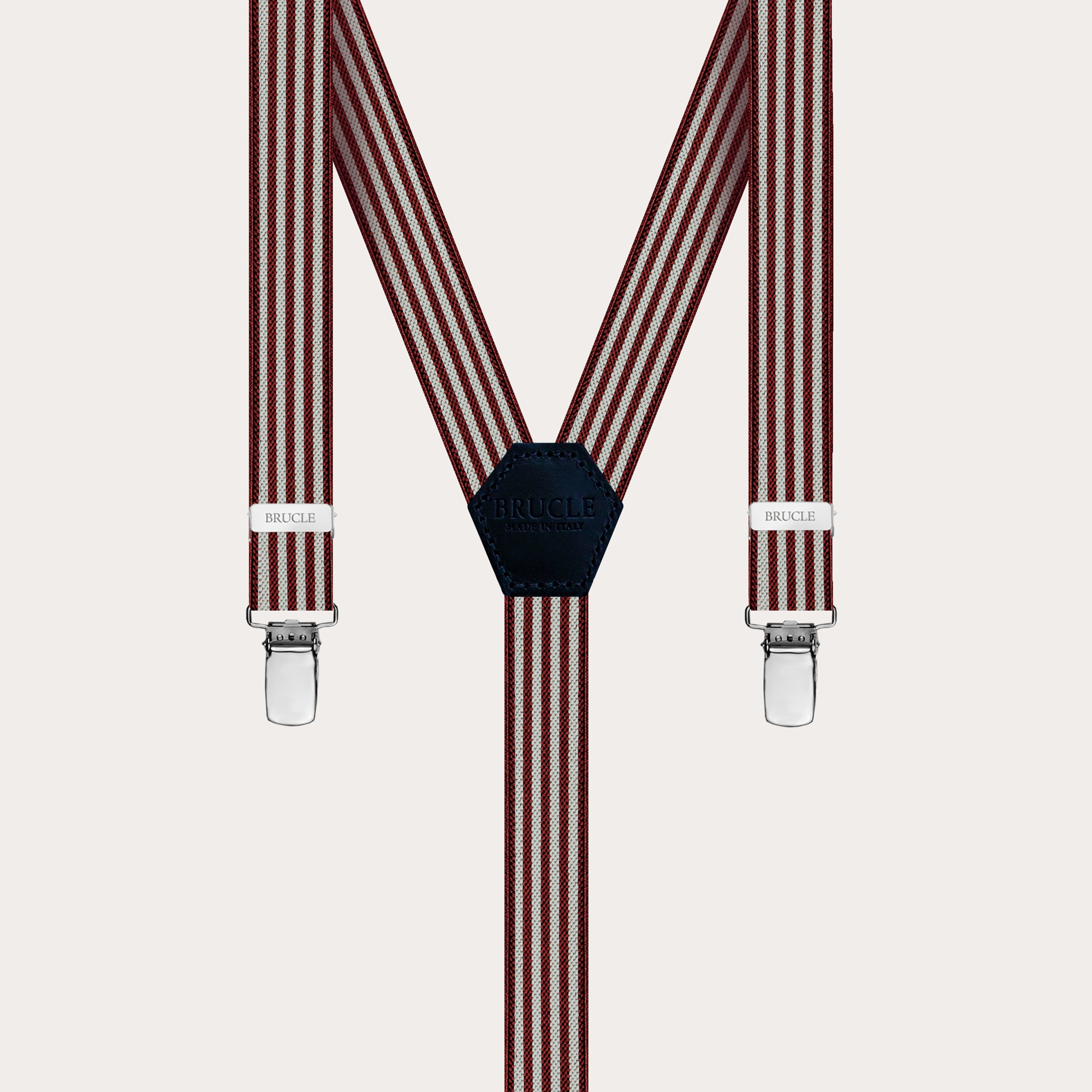 BRUCLE Unisex Y-shaped suspenders for kids and teens with stripes, burgundy and pearl
