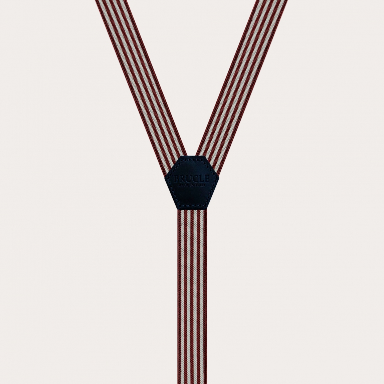 Unisex Y-shaped suspenders for kids and teens with stripes, burgundy and pearl